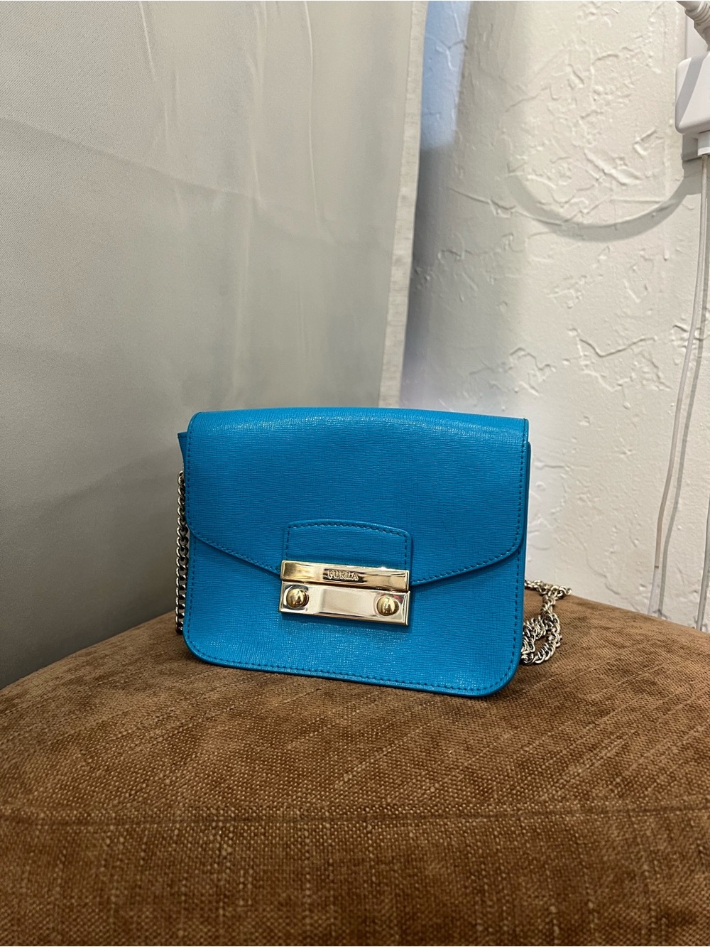 Furla teal chain mini purse